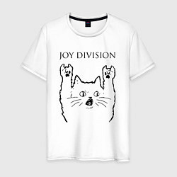 Футболка хлопковая мужская Joy Division - rock cat, цвет: белый