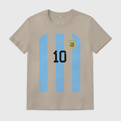 Футболка хлопковая мужская Месси сборная Аргентины ЧМ 2022, цвет: миндальный