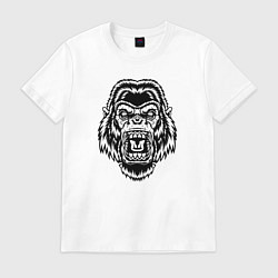 Футболка хлопковая мужская B&W - Горилла в ярости, цвет: белый