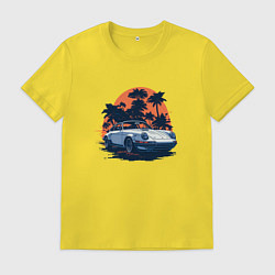 Футболка хлопковая мужская Порше, пальмы и закат, цвет: желтый