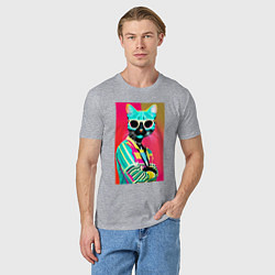 Футболка хлопковая мужская Cat in sunglasses - pop art, цвет: меланж — фото 2