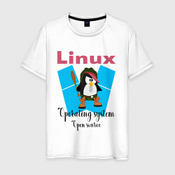 Футболка хлопковая мужская Пингвин линукс в шляпе, цвет: белый