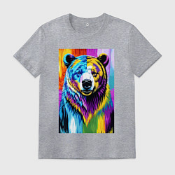 Футболка хлопковая мужская Морда медведя - поп-арт - нейросеть, цвет: меланж