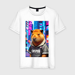 Футболка хлопковая мужская Cool capybara - urban style - neural network, цвет: белый