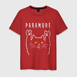 Футболка хлопковая мужская Paramore rock cat, цвет: красный