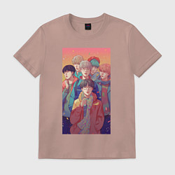 Футболка хлопковая мужская BTS art anime, цвет: пыльно-розовый
