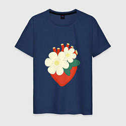Футболка хлопковая мужская Анатомическое сердце в цветах и листьях, цвет: тёмно-синий