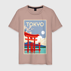 Футболка хлопковая мужская Tokyo - japan, цвет: пыльно-розовый