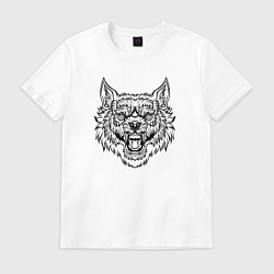 Футболка хлопковая мужская B&W - Волк в ярости, цвет: белый