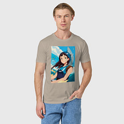 Футболка хлопковая мужская Девочка и океан, цвет: миндальный — фото 2