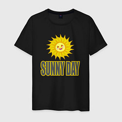 Футболка хлопковая мужская Солнечный день - надпись и веселое солнышко, цвет: черный
