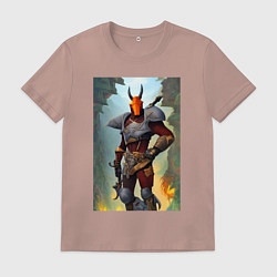 Футболка хлопковая мужская Рогатый рыцарь - фантазия, цвет: пыльно-розовый
