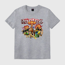 Футболка хлопковая мужская Роблокс на фоне взрыва roblox, цвет: меланж