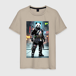 Футболка хлопковая мужская Panda cyber samurai, цвет: миндальный