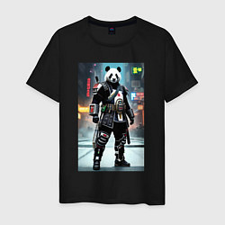 Футболка хлопковая мужская Panda cyber samurai, цвет: черный