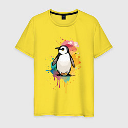 Футболка хлопковая мужская Красочный пингвин, цвет: желтый