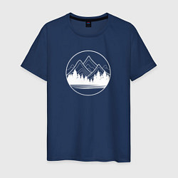Футболка хлопковая мужская Горы и лес минимализм, цвет: тёмно-синий