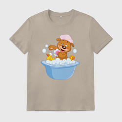 Футболка хлопковая мужская Мишка купается, цвет: миндальный
