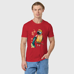 Футболка хлопковая мужская Попугай в брызгах краски, цвет: красный — фото 2