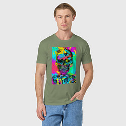 Футболка хлопковая мужская Cool skull - pop art - vogue, цвет: авокадо — фото 2