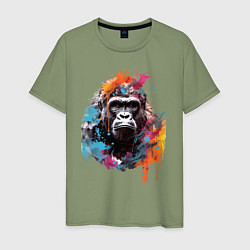 Футболка хлопковая мужская Граффити с гориллой, цвет: авокадо