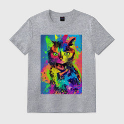 Футболка хлопковая мужская Funny cat - pop art - neural network, цвет: меланж