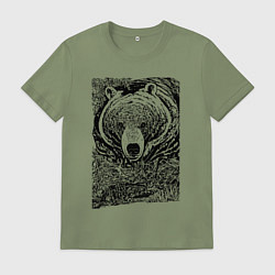 Футболка хлопковая мужская Хозяин русского леса - медведь, цвет: авокадо