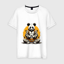 Футболка хлопковая мужская Панда на медитации, цвет: белый