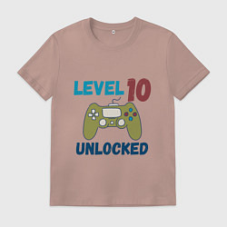 Футболка хлопковая мужская Десять лет - десятый уровень разблокирован, цвет: пыльно-розовый