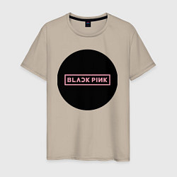 Футболка хлопковая мужская Black pink - logotype - group - South Korea, цвет: миндальный