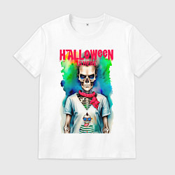 Футболка хлопковая мужская MoMo - Halloween, цвет: белый