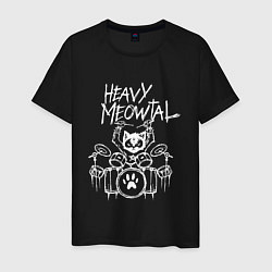 Футболка хлопковая мужская Heavy Meowtal - кошачья музыка, цвет: черный
