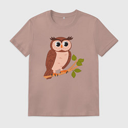 Футболка хлопковая мужская Сова на веточке, цвет: пыльно-розовый