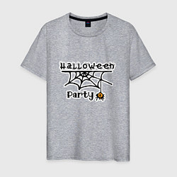 Футболка хлопковая мужская Halloween party паук с паутиной хэллоуин, цвет: меланж