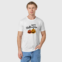 Футболка хлопковая мужская Happy halloween с тыквами, цвет: белый — фото 2