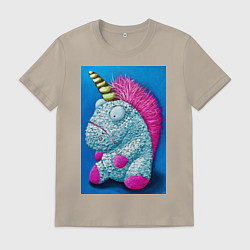 Футболка хлопковая мужская Волшебный единорог на удачу маслом, цвет: миндальный