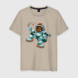 Футболка хлопковая мужская Обезьянка космонавт, цвет: миндальный