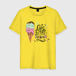 Футболка хлопковая мужская Life is better with ice cream, цвет: желтый