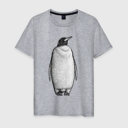 Футболка хлопковая мужская Пингвин стоит анфас, цвет: меланж