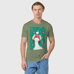 Футболка хлопковая мужская Лама - альпака в ушанке, цвет: авокадо — фото 2