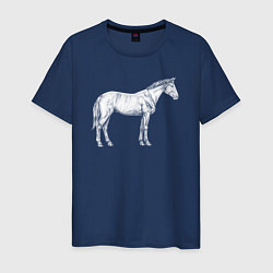 Футболка хлопковая мужская Белая лошадь сбоку, цвет: тёмно-синий