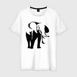 Футболка хлопковая мужская Слон трафарет, цвет: белый