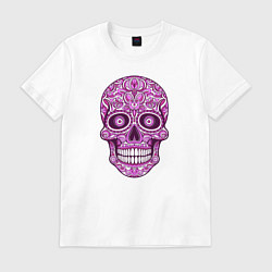 Футболка хлопковая мужская Череп мексиканский в розовых оттенках, цвет: белый