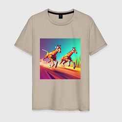 Футболка хлопковая мужская Два бегущих жирафа в стиле кубизма, цвет: миндальный