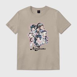 Футболка хлопковая мужская NewJeans album Get Up chibi style, цвет: миндальный