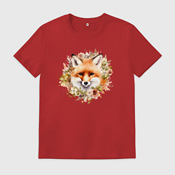 Футболка хлопковая мужская Лиса в цветочном венке, цвет: красный