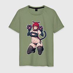 Футболка хлопковая мужская Макима милый котик, цвет: авокадо