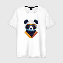 Футболка хлопковая мужская Панда в модных очках, цвет: белый