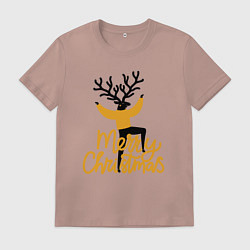 Футболка хлопковая мужская Олень Рождества, цвет: пыльно-розовый