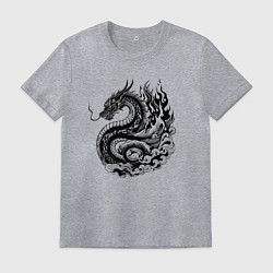 Футболка хлопковая мужская Японский дракон - ирезуми, цвет: меланж
